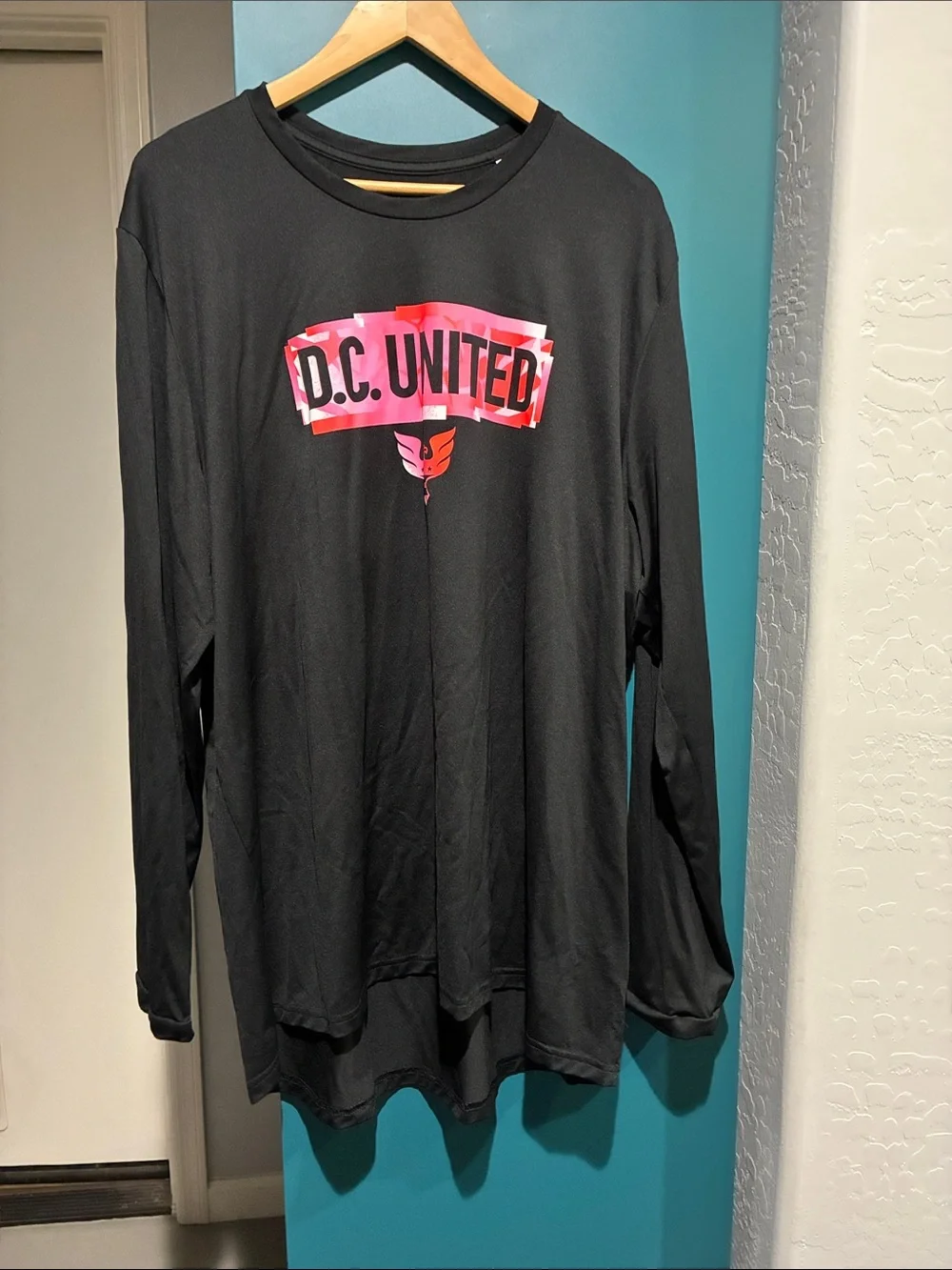 adidas Black Long-Sleeve Tee with Pink Logo